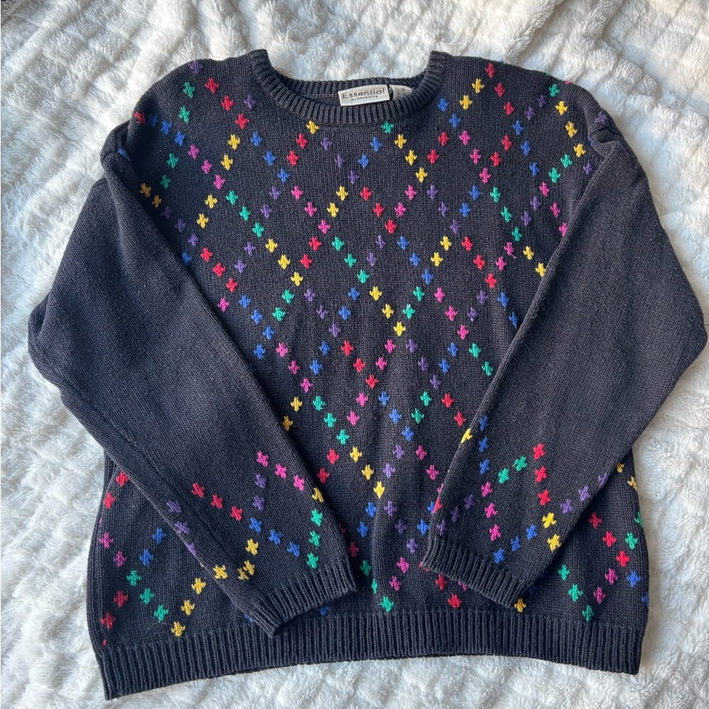 Vintage 90s Colorful Argyle Pattern Sweater